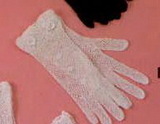 White Cotton Adult Gloves With Lace Trim And Flowers
