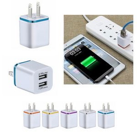 Custom Double USB Wall Power Charger, 1 1/5" W x 1 1/5" L x 2" H