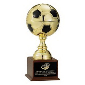 Custom 19 1/2" High Metal Soccer Ball Trophy w/9" Diameter Ball