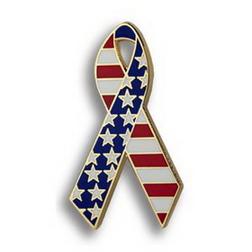 Custom American Flag Ribbon - Die Struck Patriotic Lapel Pins, 1" H
