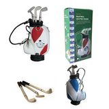Custom Desktop Golf Metal Pens And Golf Bag Holder With Clock, 5.5