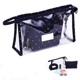 Custom 3-Piece Transparent PVC Cosmetic Bag Set, 9 1/2" L x 2 3/4" W x 6" H