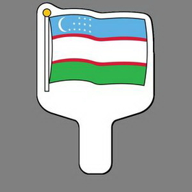Custom Hand Held Fan W/ Full Color Flag of Uzbekistan, 7 1/2" W x 11" H