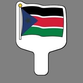 Custom Hand Held Fan W/ Full Color Flag Of South Sudan, 7 1/2" W x 11" H