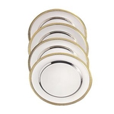 Custom Nickel Plated Metal Charger/ Plate with Gold Plated Bead Rim - 4 Piece Set