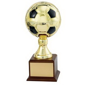 Custom 15" Silver & Black Soccer Ball Trophy w/Silver Pedestal & Black Base