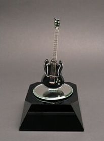 Custom 116-10018  - Crystal Custom Black Guitar Award on Slanted Black Optic Crystal Base
