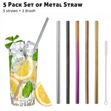 Custom 5 Pack Metal Straws Set with Brush, 8.5 Inch Length, 0.25 Inch Diameter, 215*6 MM, 0.25