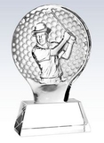 Custom Molten Glass Golfer on Crystal Base Champion Award, 7-1/4