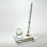 Custom Awards-Crystal Globe Pen Set w/ Silver Pen.2-3/4 inch high, 4