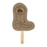 Custom Fan - Cowboy Boot Shape Recycled Sandwich Paper Hand Fan -Wood Stick Handle