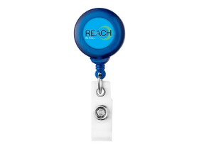 Custom No Twist Round Retractable Badge Reel - Translucent Blue (Chroma Digital Direct Print), 1.25" L X 3.25" W