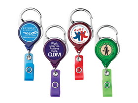 Custom Carabiner Retractable Badge Reel W/ Belt Clip - Translucent (Label Only), 1.38" W X 4.25" H X 0.38" D