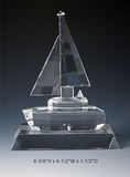 Custom Sail Boat Set optical crystal award trophy., 6.375