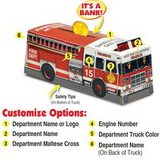 Custom Paper Fire Truck Bank, 6.25