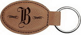 Custom Dark Brown Leatherette Oval Keychain, 3