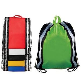 Non-Woven Reflective Drawstring Backpack W/ Stripes (Blank), 16" W X 19 1/2" H