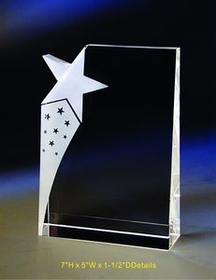 Custom Star Optical Crystal Award Trophy., 7" L x 5" W x 1.5" H