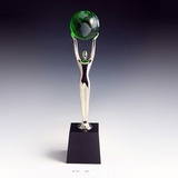 Custom Green Optical Crystal Globe Award on Black Optical Crystal Base, 2 3/4