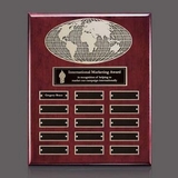 Custom World Vertical Rosewood Perpetual Wall Plaque w/ 15 Plates, 10 1/2