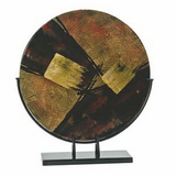 Custom Round Art Glass with Metal Base - Black/Brown 2 (Engraving)