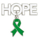 Blank Hope Pin with Green Ribbon Charm, 1 1/4