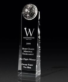 Custom Golf Tower Crystal Award (2 3/4"X9 1/2"X1 1/2")