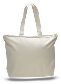 Natural Canvas Zipper Tote Bag w/ Squared Bottom - Blank (20"x15"x5")