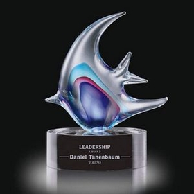 Custom Large Neptune Fish Hand Blown Art Glass Award, 8 1/2" H x 5 1/2" H x 5" D