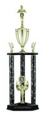 Custom Black & Gold Marbled Triple Column Trophy w/Cup & Eagle Trims (37