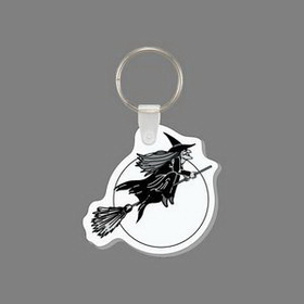 Key Ring & Punch Tag W/ Tab - Witch Flying On Broom