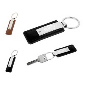 Custom Metallic Black PU Leather Key Fob, 2.76" L x 1.1" W