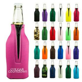 Custom Bottle Cooler With Zipper, 4" W X 7" H X .125" Thick