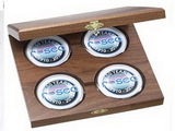Custom Walnut Wood Presentation Cases with 4 Round Solid Chrome Coasters