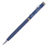 Custom Blue Slim Line Brass Pen (with Chrome/Gold Accent), 5.5