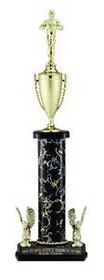 Custom Single Marbled Column Trophy w/Cup & Figure Mount (21 1/2")