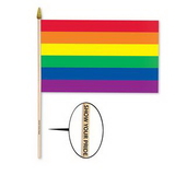 Polyester Rainbow Flag w/ Custom Direct Pad Print on Wooden Stick, 18