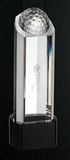 Custom Crystal Beveled Tower Award w/ Slanted Top & Inset Golf Ball (6.25