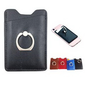 Custom PU Leather Wallet With Ring Stand, 3 3/4" L x 2 9/16" W x 3/8" H
