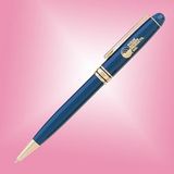 Custom Ebony Brass Ball Point Pen - Blue w/Gold Accent