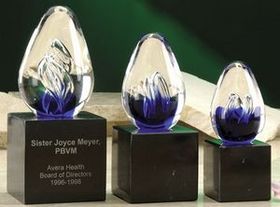 Custom Blue Spiral Hand Blown Glass Award w/ Marble (3")