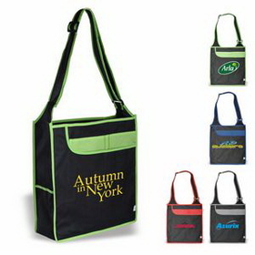 Custom Logo Tote Bag with Pocket, Multi-Pocket Messenger Shoulder Tote, Resusable Grocery Bag, 15" L x 16" W x 5" H