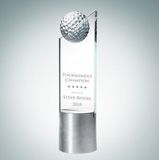 Custom Golf Pinnacle Optical Crystal Award w/Aluminum Base, 10 1/2