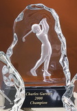Custom Woman Golfer Hand Blown Glacier Award w/ Genuine Marble Base (7
