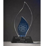 Custom 2 Tone Royal Blue and Clear Flame Award Crystal (Screen printed), 5 1/4