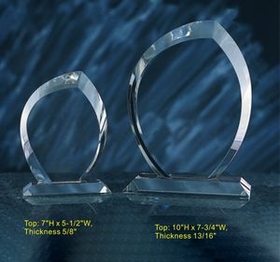 Custom Arc Award optical crystal award trophy., 7" L x 5.5" W x 0.625" H