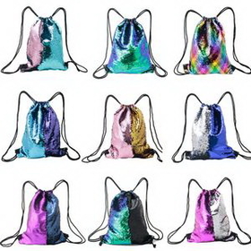 Custom Sequins Drawstring Backpack, 14 1/5" W x 17 7/10" H