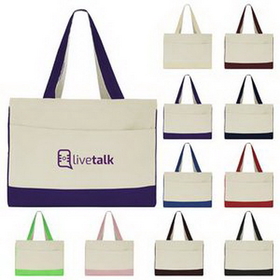 Custom Pocketed Canvas Shopper With Gusset, 17" W x 13" H x 5" D