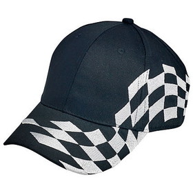 Custom Black Structured Twill Cap w/ Checkered Racing Flag Trim