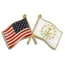 Blank Rhode Island & Usa Crossed Flag Pin, 1 1/8" W